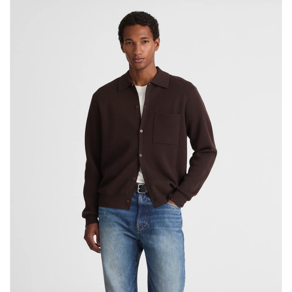 Madewell | NWT Collared Cardigan in Merino Wool Dark Carob Brown | Sz L